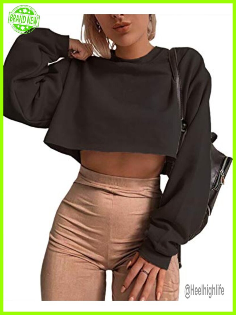 Women's Crewneck Long Sleeve Crop Pullover Sweatshirt Loose Fit Casual